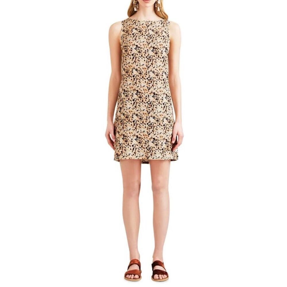 120% Lino Sleeveless Printed Linen Shift Dress Tassel Detail